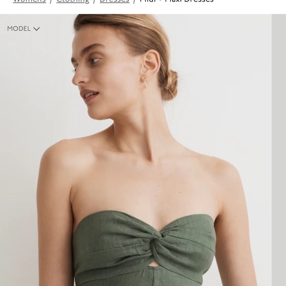 Madewell Strapless Linen Green Midi Dress - Picture 4 of 10